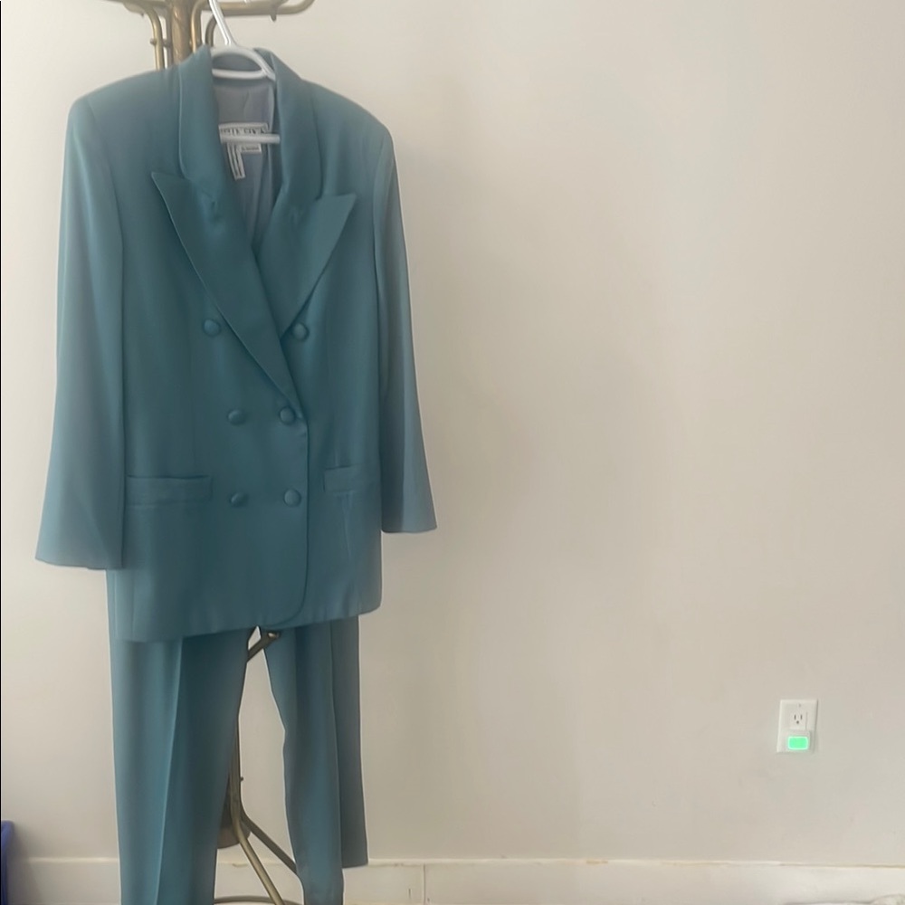 Vintage Della Spiga 40’s inspired Double-Breasted Teal Blazer & Trousers Set